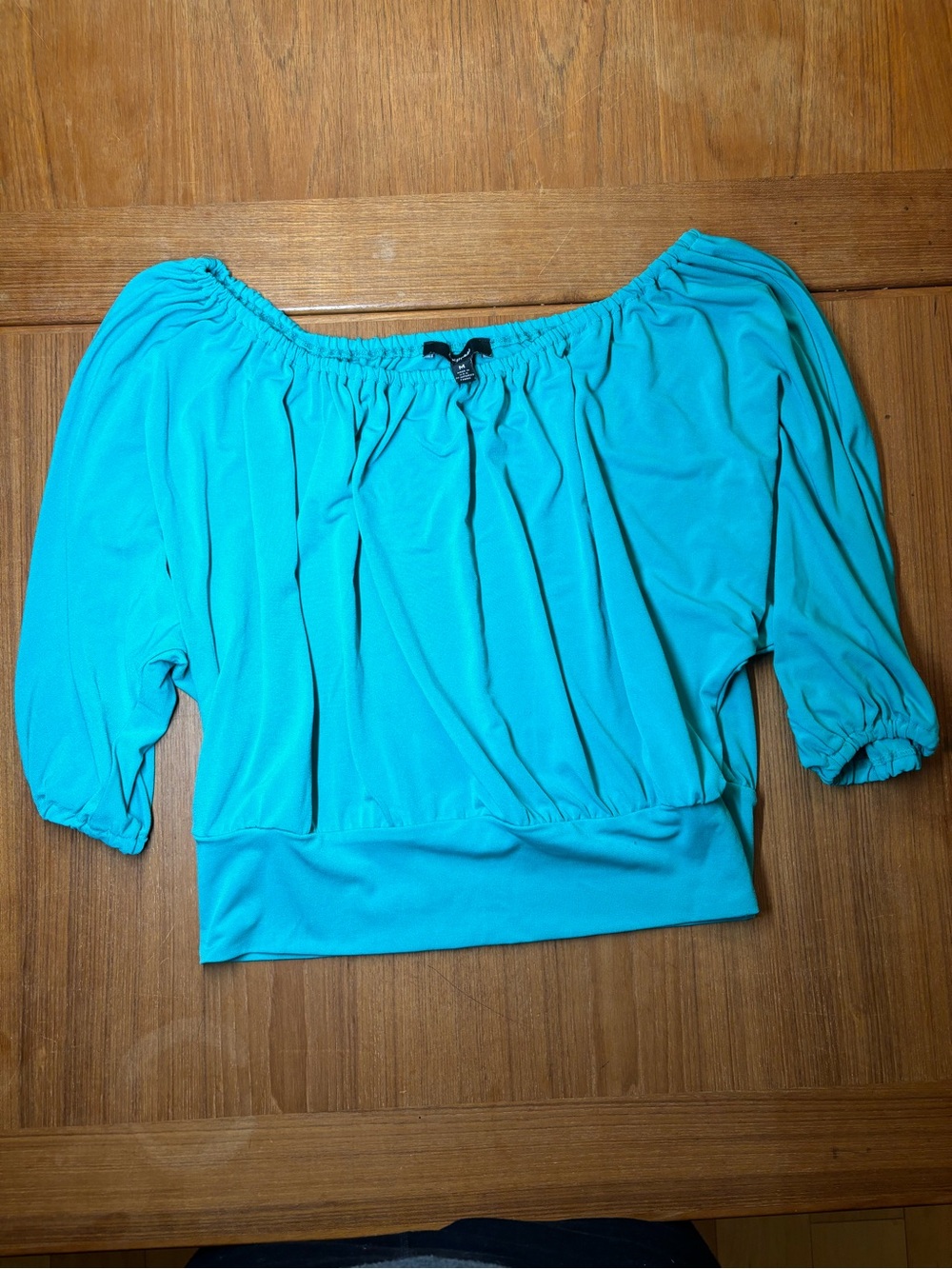 Express Turquoise Cropped Peasant Top